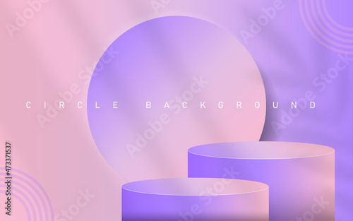 Abstract minimal scene with geometric forms. Cylinder podium in pink background with shadow plant leaves. Product presentation