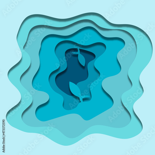 Layers of a lake with fishes in paper cut style. 