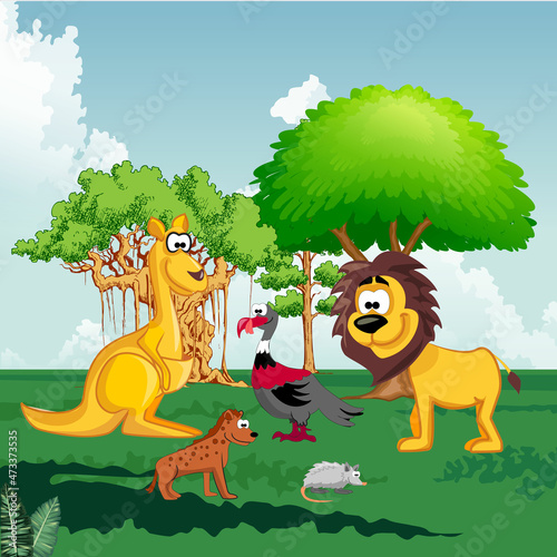 Cute animals and forest plants design elements. Vector illustration in design.
