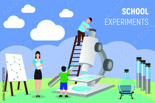 Children conduct interesting school experiments.