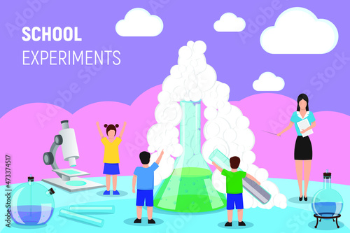 Children conduct interesting school experiments.