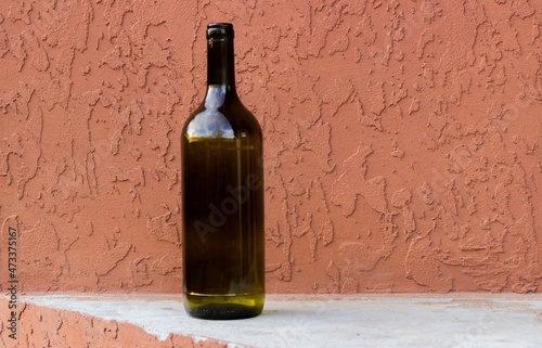 Obraz na płótnie
Empty 1.5 liter wine bottle against a terracotta colored concrete wall w salonie