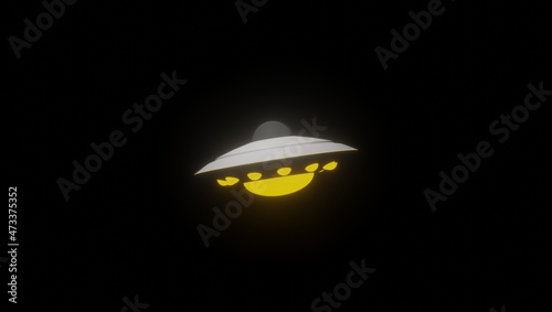 Three Dimensional Illustration UFO Flying Saucer Alien Invasion Midnight Aliens In The Sky With Negative Space. Perfect for Presentation Templates