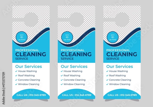 Cleaning Service Door hanger design template, hotel knob design. Vector door hanger.