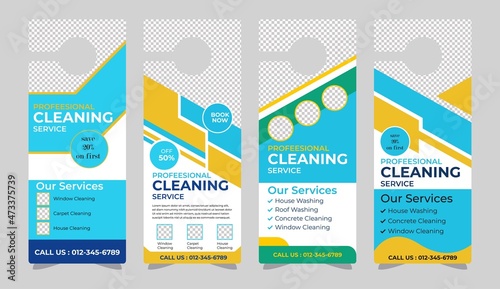 Cleaning Service Door hanger design template, hotel knob design. Vector door hanger.