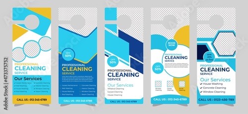 Cleaning Service Door hanger design template, hotel knob design. Vector door hanger.