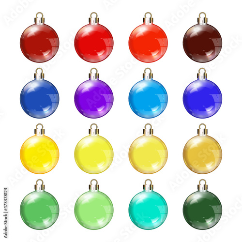 Set of Glossy Christmas balls on white background. Vector illustration.
