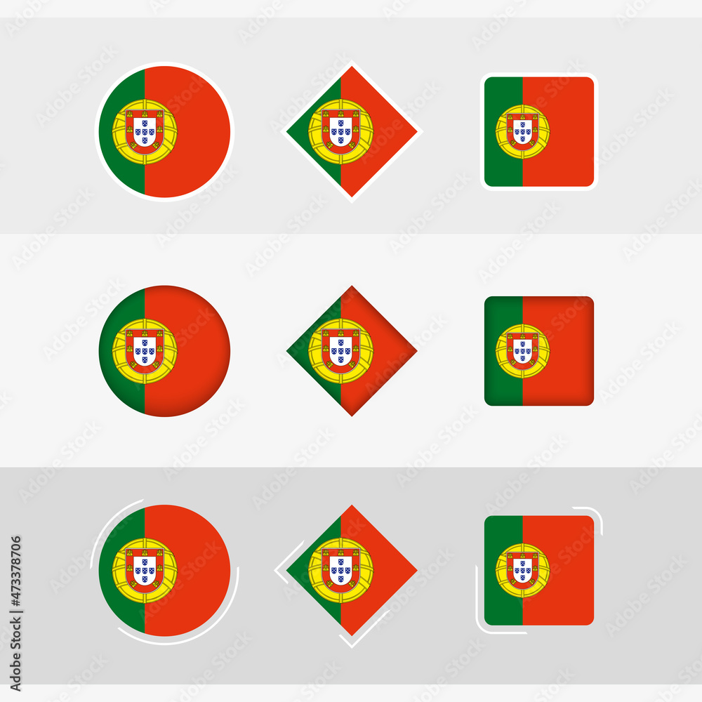 Portugal flag icons set, vector flag of Portugal. Portugal flag icons set, vector flag of Portugal.