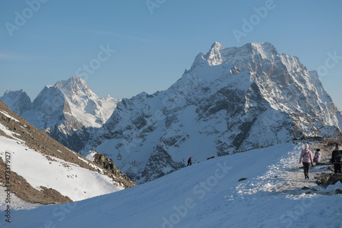 Горы горнолыжный курорт Домбай Кавказ Россия снег Карачаево-Черкессия 