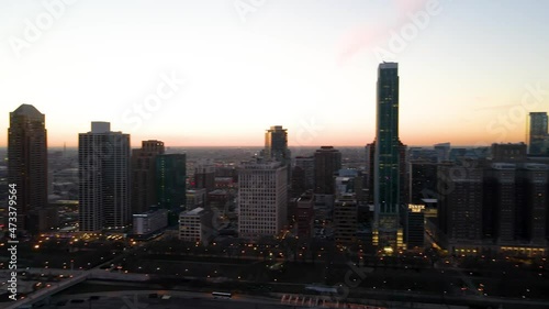 Wallpaper Mural Chicago, Illinois USA-November 30th 2021: Aerial drone view of Chicago city skyline at sunset. The windy city has beautiful contemporary and modern architecture that great for sightseeing tourist Torontodigital.ca