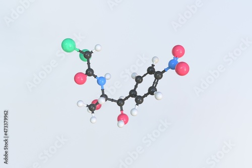 Chloramphenicol molecule. Isolated molecular model. 3D rendering photo