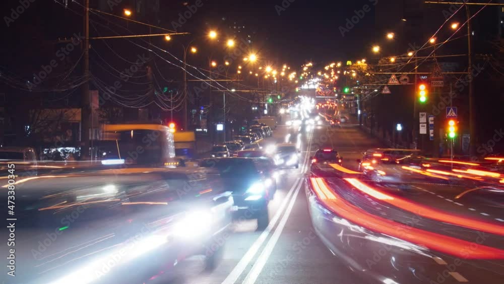 Urban timelapse, landscape and view of the movement of vehicles, with at night or in the dark Urban timelapse, landscape and view of the movement of vehicles, with at night or in the dark