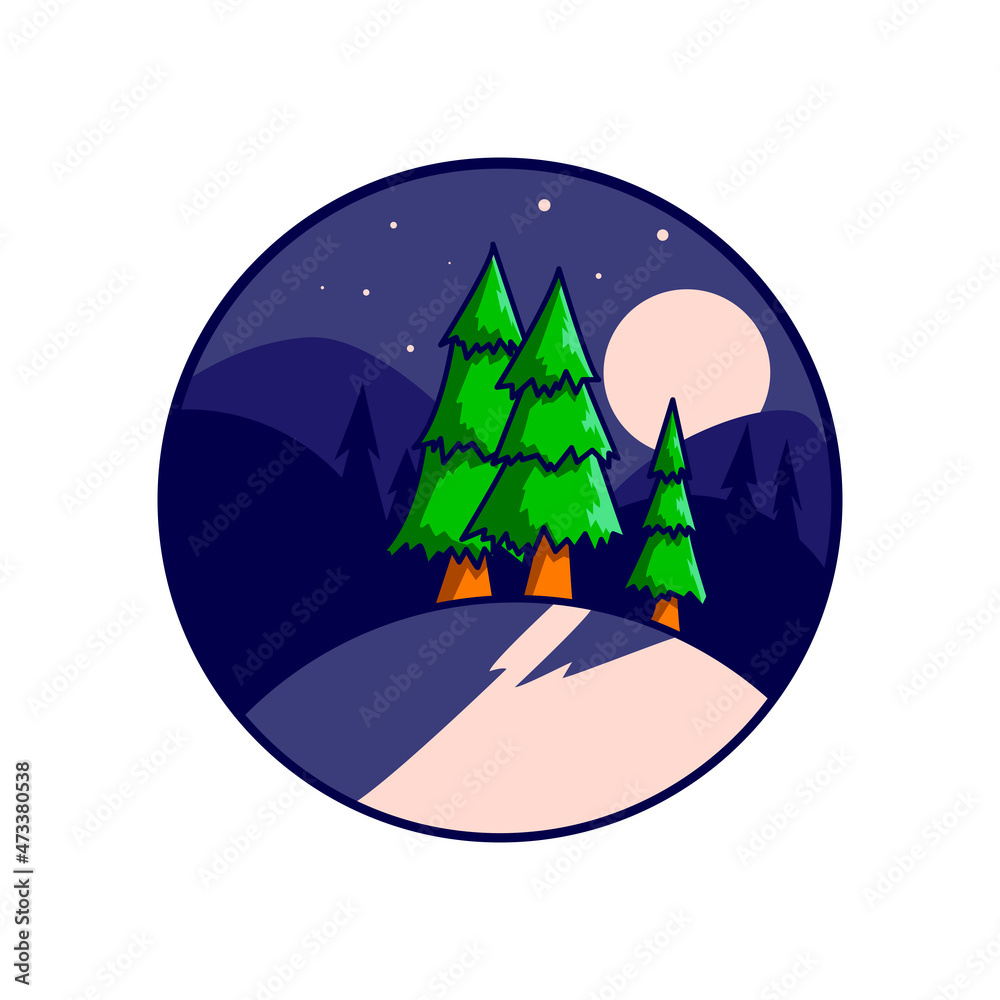 Christmas tree and moon