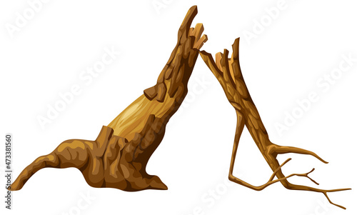 Stump, log. Cartoon piece of wood. Broken oak, linden, maple, cedar. Isolated vector element on white background. 