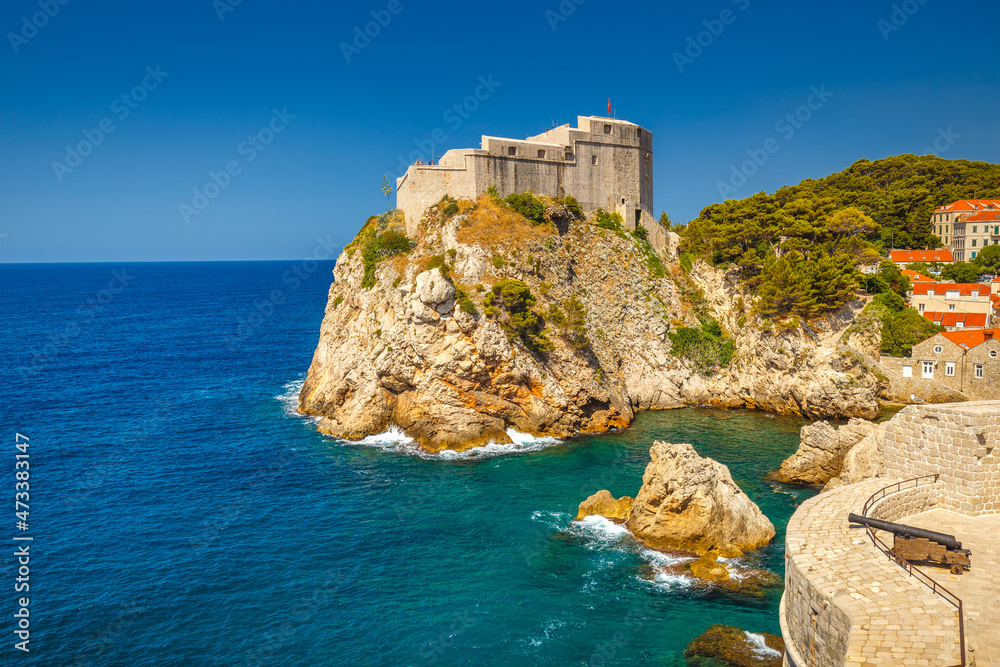 View of Fort Lovrijenac from the walls of the city of Dubrovnik in Croatia, Europe. View of Fort Lovrijenac from the walls of the city of Dubrovnik in Croatia, Europe.