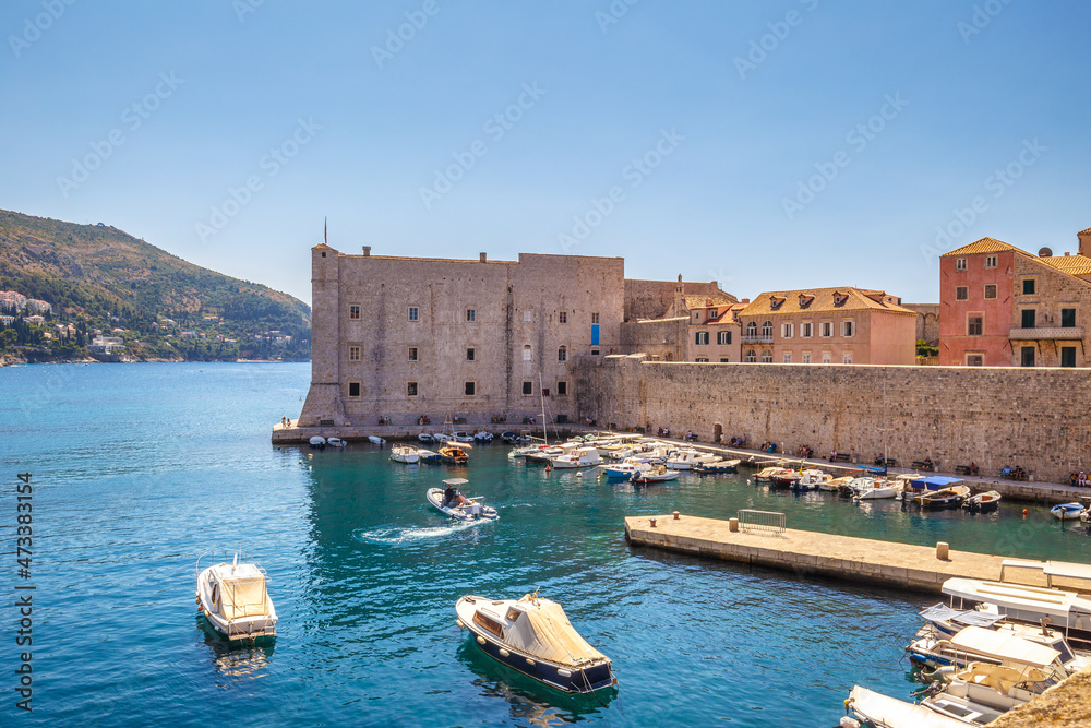 View of St. John Fortress from the walls of the city of Dubrovnik in Croatia, Europe.