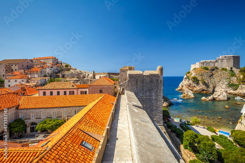 View of Fort Lovrijenac from the western wall of the city of Dubrovnik in Croatia, Europe.