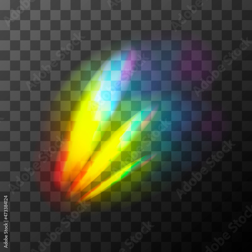 Rainbow light effect, light streak overlay of lens flare on transparent background