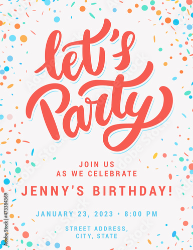  Let's party. Vector birthday invitation template.