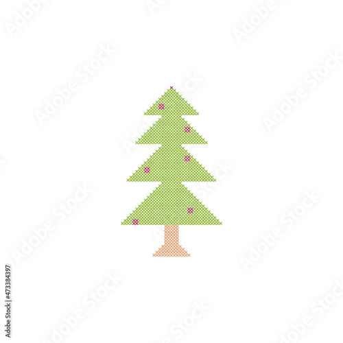 Cross stitch christmas tree for  embroidery element pattern