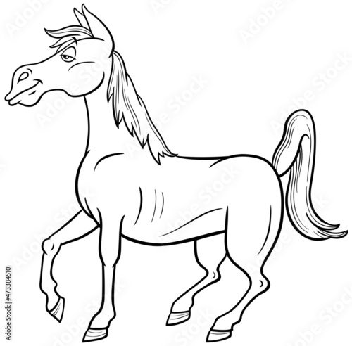 funny cartoon horse farm animal character coloring book page