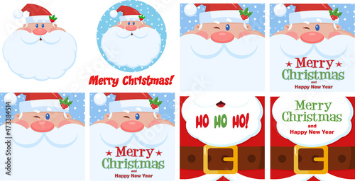 Christmas Greeting Cards. Vector Hand Drawn Collection Set With Background And Text