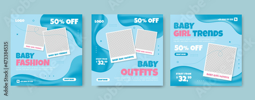 baby fashion with cute liquid blue color for social media post