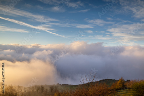 Clouds in mountain landscape in spain