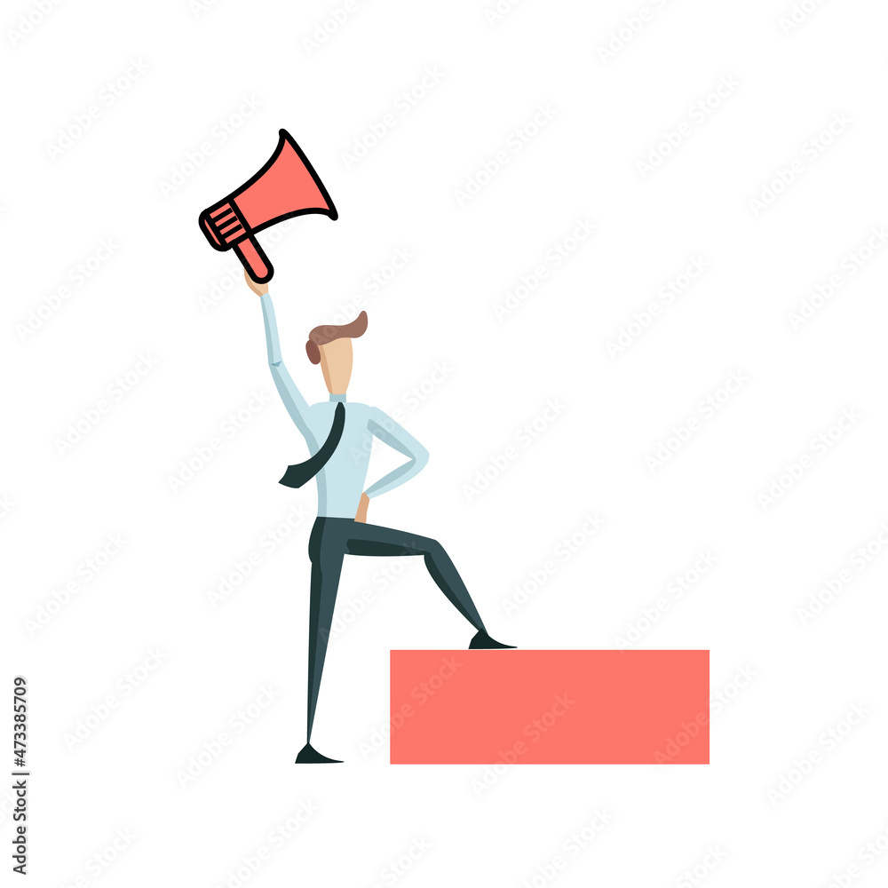 Leader with a Loudspeaker in His Hand, Motivational Speaker, Design Element Isolated. Leader with a Loudspeaker in His Hand, Motivational Speaker, Design Element Isolated.