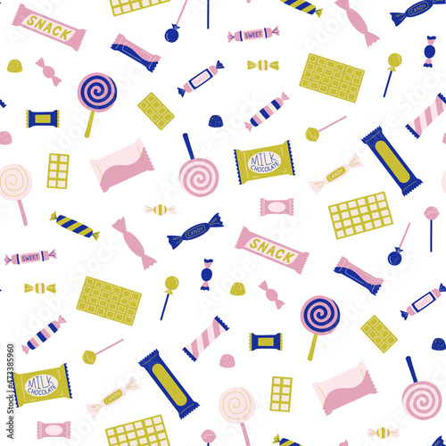 Seamless vector sweets candies pattern. Food repeat background for fabric, textile, wrapping, cover etc.	