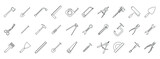 Tool icon. Set of hand tool linear icons. Vector illustration. Black tool icon