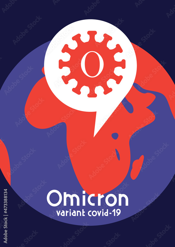 Obraz premium Omicron variant of COVID. Omicron virus, new COVID-19 variant strain. Flat vector illustration.