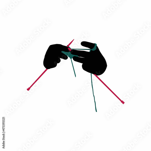 hands knitting wool, silhouette vector