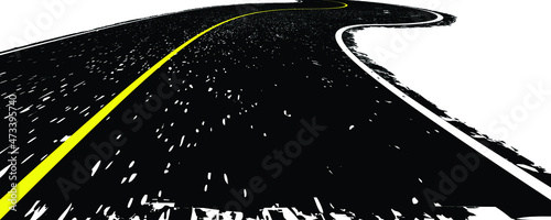 Grunge textured curved road . Retro design element .Distress vector texture .