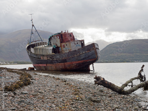 Shipwrecked fishing boats near Corpach, Fort William, Scotland photo