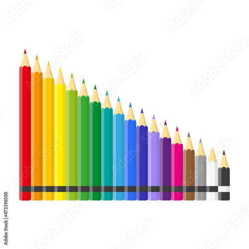 Set of vector cartoon colored pencils from smallest to largest.