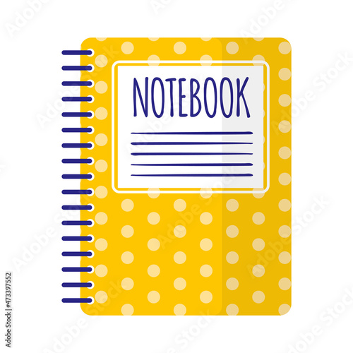 Vector cartoon yellow polka dot ruled notebook.