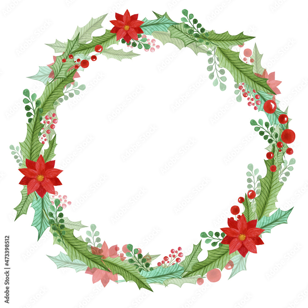 christmas wreath amela berries watercolor