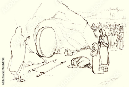 Jesus Raises Lazarus. Pencil drawing photo