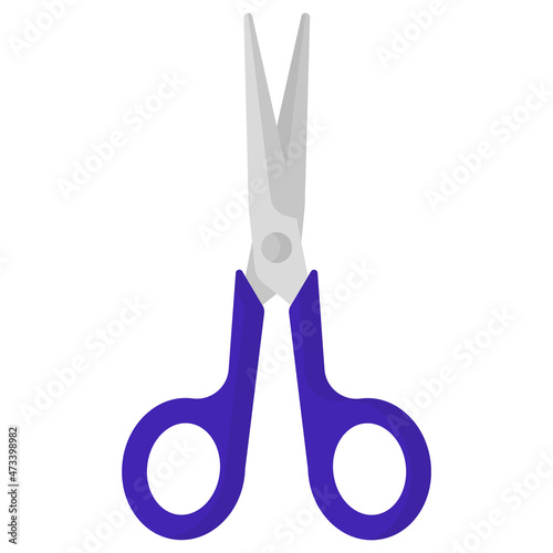 Vector cartoon blue open scissors for paper.