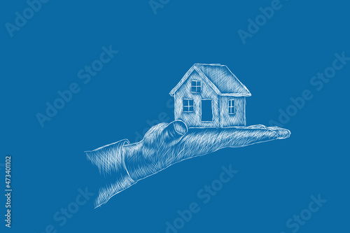 hand drawn holding a house