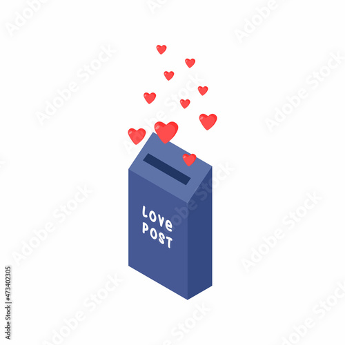 Love post box with hearts. Vector illustration isolated on white. Romance concept for valentone's day, birthdays and wedding design. photo