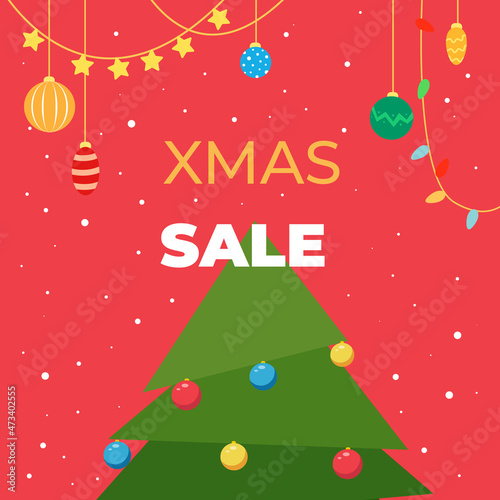 A square Christmas card for a Christmas sale with a three-dimensional Christmas tree. Vector illustration.