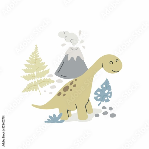 Cute poster with the little dinosaur vector prints for baby room  baby shower  greeting card  kids and baby t-shirts  and wear. Scandinavian trendy style