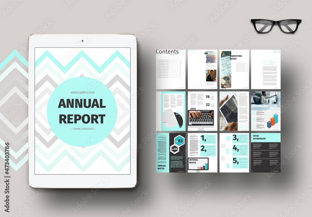Annual Report with Blue Accents Stock Template | Adobe Stock