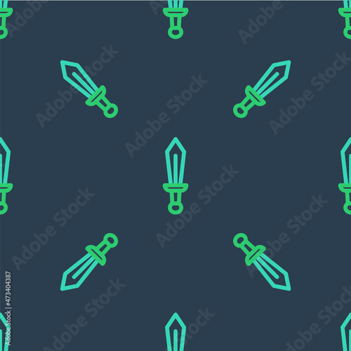 Line Sword toy icon isolated seamless pattern on blue background. Vector