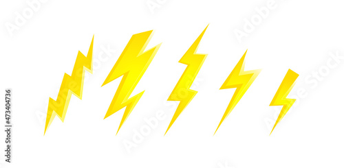 Set various glowing lightning bolts vector illustration in flat style isolated on white background.