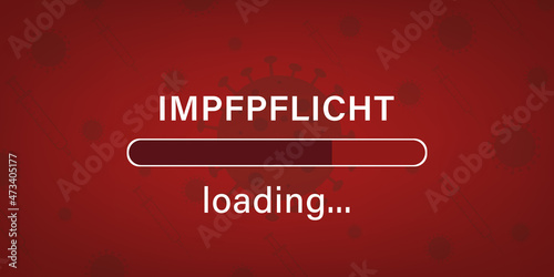 Impfpflicht loading - Ladebalken vor Hintergrund mit Viren- und Spritzenicons.