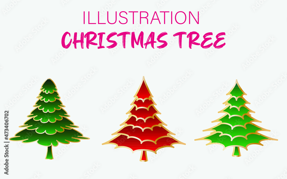 Merry Christmas Trees Illustration Vector Template Design 
