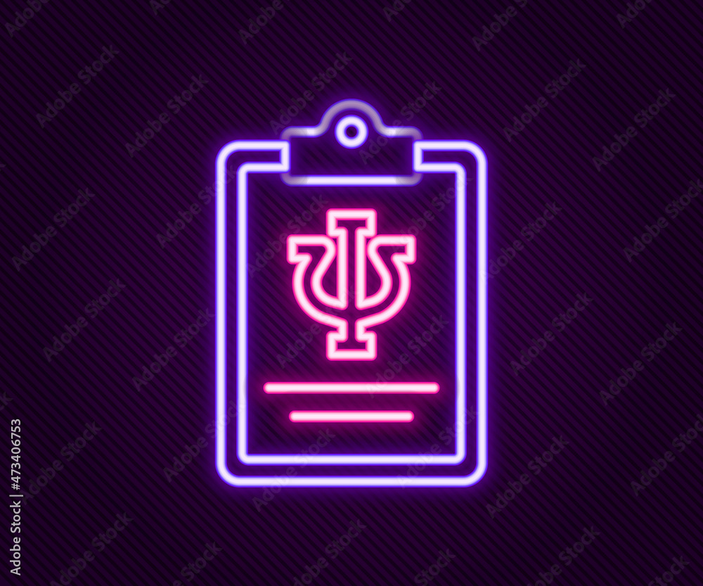 Obraz premium Glowing neon line Psychology icon isolated on black background. Psi symbol. Mental health concept, psychoanalysis analysis and psychotherapy. Colorful outline concept. Vector